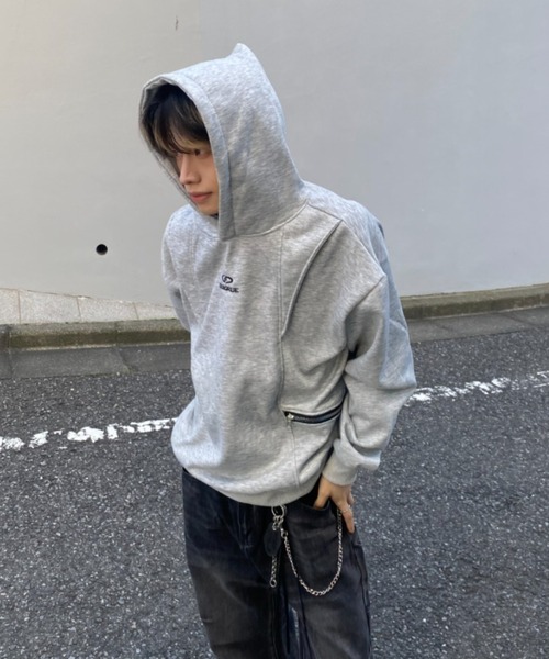 lilful(リルフル)の「【裏起毛】ルーズシルエットジップポケットギミックフーディ(パーカー・メンズ・ブラック/グレー・M/L)」の11枚目の写真