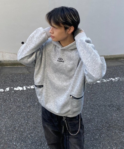 lilful(リルフル)の「【裏起毛】ルーズシルエットジップポケットギミックフーディ(パーカー・メンズ・ブラック/グレー・M/L)」の12枚目の写真