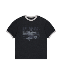 Cracked Letter Ringer Top (Dark Gray)