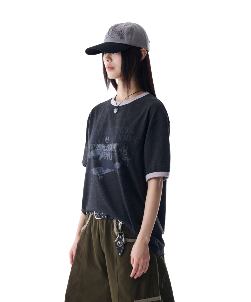 AAKAM(アーカム)の「Cracked Letter Ringer Top (Dark Gray)(Tシャツ/カットソー・レディース・その他・1/2)」の2枚目の写真