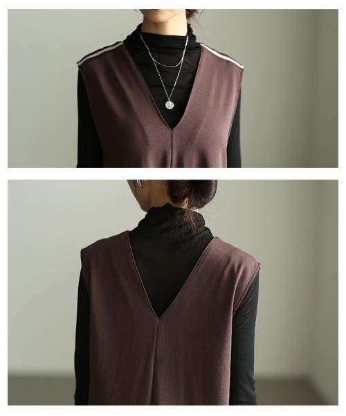 Sawa a la mode(サワアラモード)の「ショルダーラインVネックワンピース(ワンピース・レディース・ブラック/ダークブラウン・FREE)」の7枚目の写真