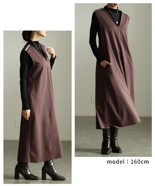 Sawa a la mode(サワアラモード)の「ショルダーラインVネックワンピース(ワンピース・レディース・ブラック/ダークブラウン・FREE)」の12枚目の写真