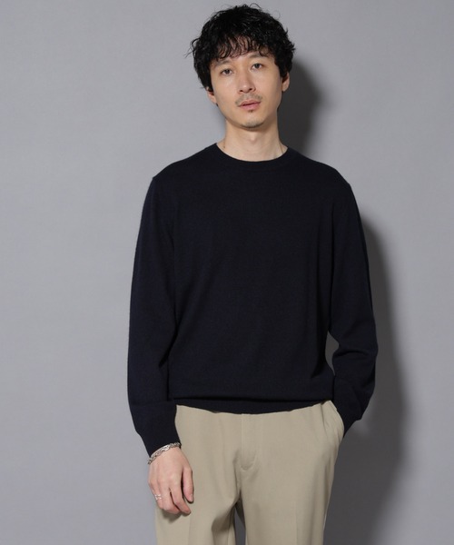 Nano STONE  ローゲージニット　ネイビー セール】カシミヤミックスクルーネックニット（ニット/セーター