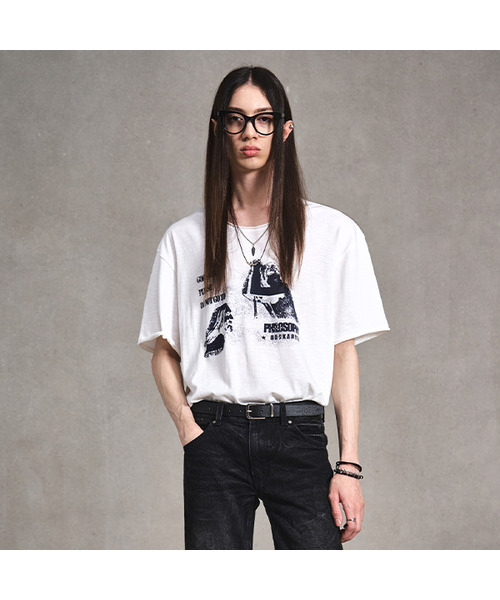 LMOOD(エルムード)の「ROCK A BILLY スラブスcoopネックハーフTシャツ(Tシャツ/カットソー・メンズ・ホワイト/ブラック・46/48/50)」の1枚目の写真
