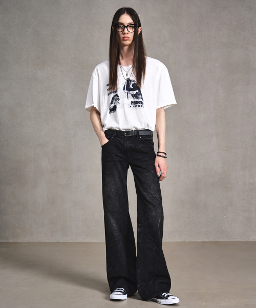 LMOOD(エルムード)の「ROCK A BILLY スラブスcoopネックハーフTシャツ(Tシャツ/カットソー・メンズ・ホワイト/ブラック・46/48/50)」の3枚目の写真