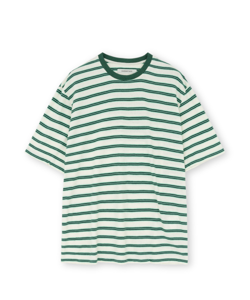 BROWNYARD(ブラウンヤード)の「エッセンシャルストライプTシャツ、グリーン(Tシャツ/カットソー・メンズ・その他・3/4/5)」の1枚目の写真