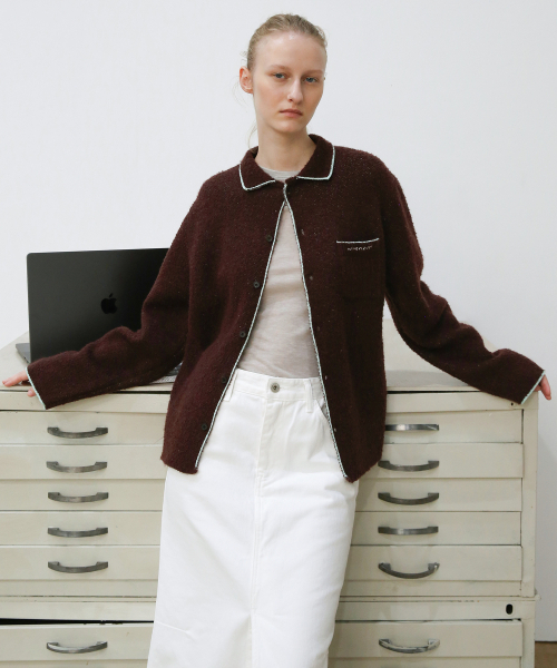 LEVAR(レバー)の「Double Jacquard Knit Cardigan - Dusky Burgundy(カーディガン/ボレロ・レディース・その他・F)」の1枚目の写真
