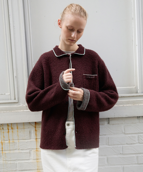 LEVAR(レバー)の「Double Jacquard Knit Cardigan - Dusky Burgundy(カーディガン/ボレロ・レディース・その他・F)」の2枚目の写真