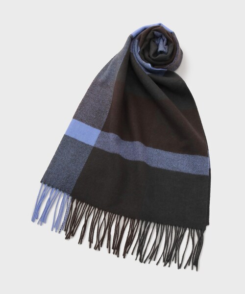 TAKEO KIKUCHI(タケオキクチ)の「【洗えるウールカシミヤ】変形ブロックチェックマフラー(マフラー・メンズ・ダークブラウン系1/オレンジ系その他3/ベージュ系1・00)」の2枚目の写真