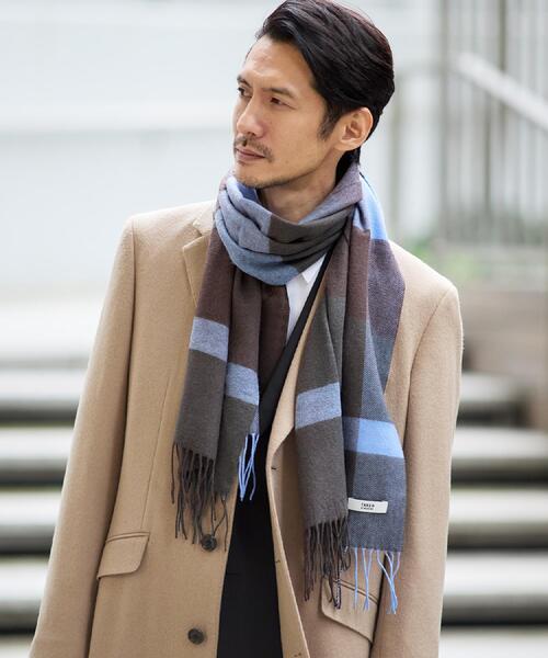 TAKEO KIKUCHI(タケオキクチ)の「【洗えるウールカシミヤ】変形ブロックチェックマフラー(マフラー・メンズ・ダークブラウン系1/オレンジ系その他3/ベージュ系1・00)」の5枚目の写真