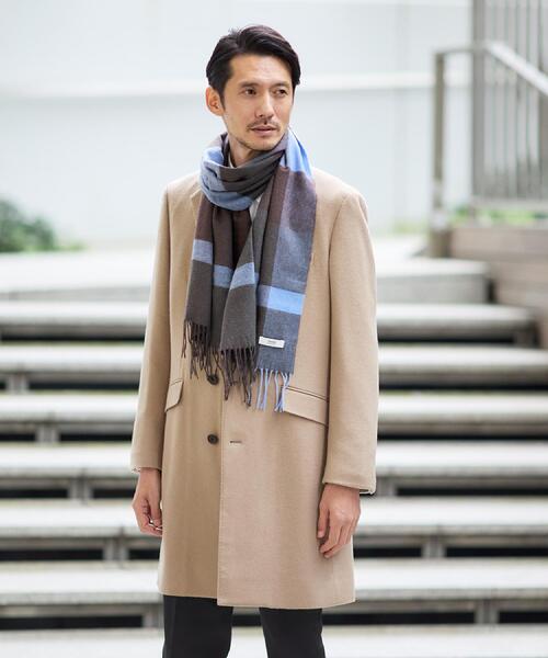 TAKEO KIKUCHI(タケオキクチ)の「【洗えるウールカシミヤ】変形ブロックチェックマフラー(マフラー・メンズ・ダークブラウン系1/オレンジ系その他3/ベージュ系1・00)」の4枚目の写真