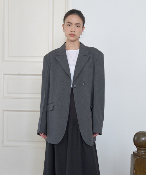 Majournee(マジョネ)の「BOYFRIEND DOUBLE BUTTON JACKET_MELANGE GREY(テーラードジャケット・レディース・その他・MEDIUM/SMALL)」の1枚目の写真