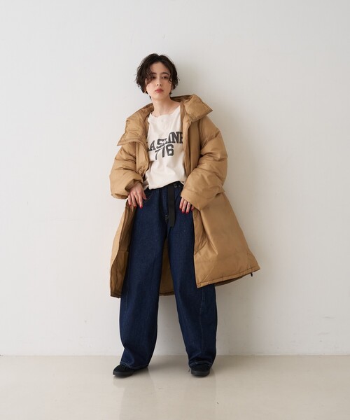 REMI RELIEF（レミレリーフ）の「【REMI RELIEF/レミレリーフ】超軽量ナイロンアウトドアダウンロングジャケットフーディー/日本製（ダウンジャケット/コート・レディース・ベージュ/ブラウン・フリー）」の9枚目の写真