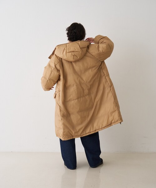 REMI RELIEF（レミレリーフ）の「【REMI RELIEF/レミレリーフ】超軽量ナイロンアウトドアダウンロングジャケットフーディー/日本製（ダウンジャケット/コート・レディース・ベージュ/ブラウン・フリー）」の15枚目の写真