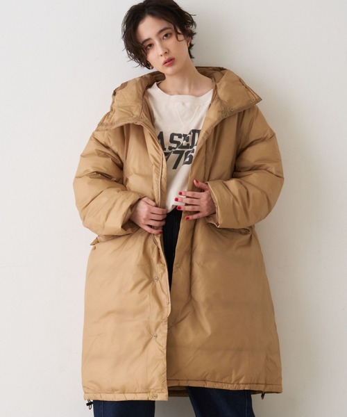 REMI RELIEF（レミレリーフ）の「【REMI RELIEF/レミレリーフ】超軽量ナイロンアウトドアダウンロングジャケットフーディー/日本製（ダウンジャケット/コート・レディース・ベージュ/ブラウン・フリー）」の2枚目の写真