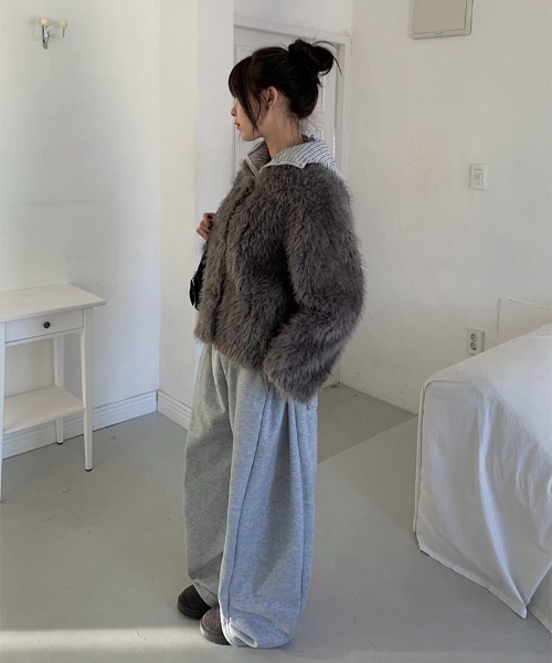 anyonemore（エニワンモア）の「裏起毛サイドタックウエストゴムバックポケットワイドパンツ（スウェットパンツ・レディース・グレー/ブラウン/ブラック・FREE）」の18枚目の写真