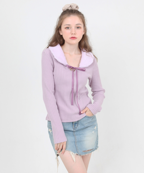 CATTLINE（カトリン）の「パーカラー ニットTシャツ (パープル)（Tシャツ/カットソー・レディース・その他・FREE）」の2枚目の写真
