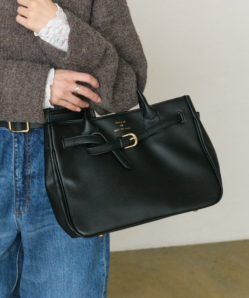 PUAL CE CIN(ピュアルセシン)の「ベルトデザイン2WAYバッグ(トートバッグ・レディース・ブラック・FREE)」の4枚目の写真