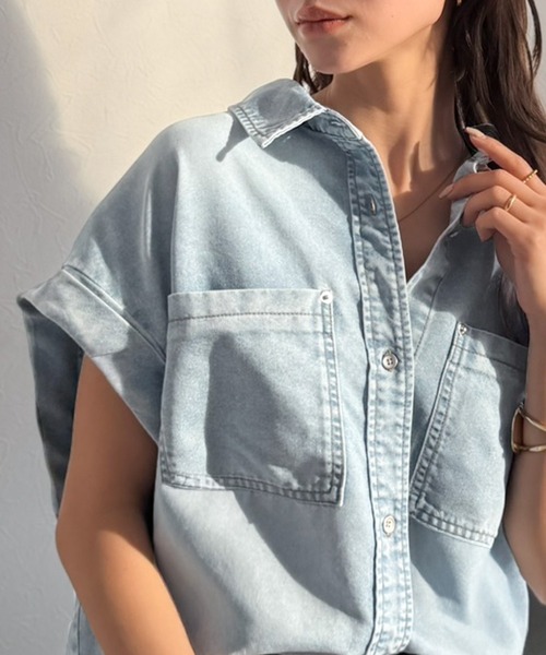 MariOFEAR OF GOD デニムシャツ 半袖 セール】羽織るだけで垢抜け確実♪華奢見え抜群 フレンチスリーブ