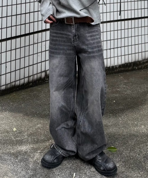 Chikashitsu +】brush wide leg denim pants / 【チカシツプラス