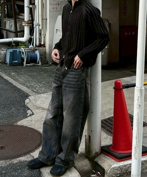 Chikashitsu +(チカシツプラス)の「【Chikashitsu +】brush wide leg denim pants / 【チカシツプラス】ブラッシュワイドデニムパンツ <着用動画あり>(デニムパンツ・メンズ・ブルー/ブルー系その他/ブラック・S/M/L)」の7枚目の写真