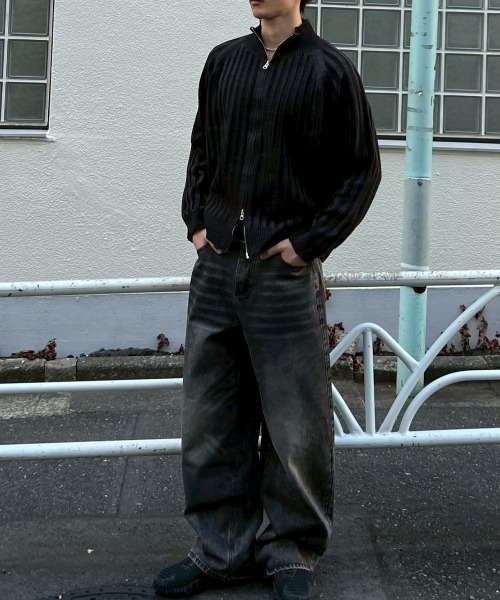 Chikashitsu +(チカシツプラス)の「【Chikashitsu +】brush wide leg denim pants / 【チカシツプラス】ブラッシュワイドデニムパンツ <着用動画あり>(デニムパンツ・メンズ・ブルー/ブルー系その他/ブラック・S/M/L)」の6枚目の写真