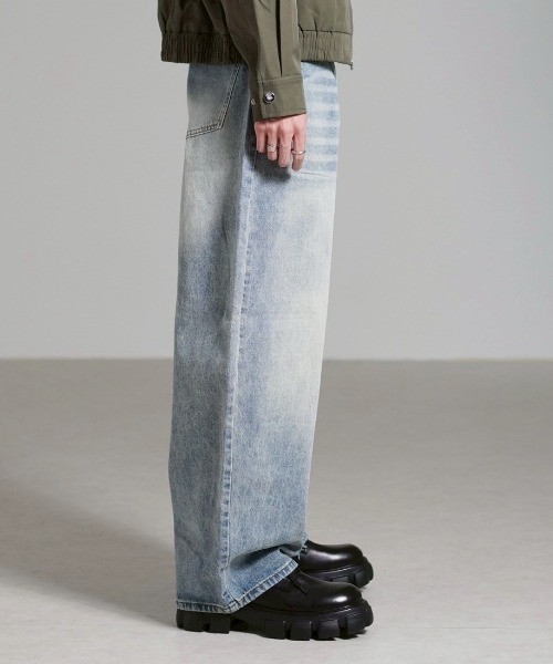 Chikashitsu +(チカシツプラス)の「【Chikashitsu +】brush wide leg denim pants / 【チカシツプラス】ブラッシュワイドデニムパンツ <着用動画あり>(デニムパンツ・メンズ・ブルー/ブルー系その他/ブラック・S/M/L)」の15枚目の写真