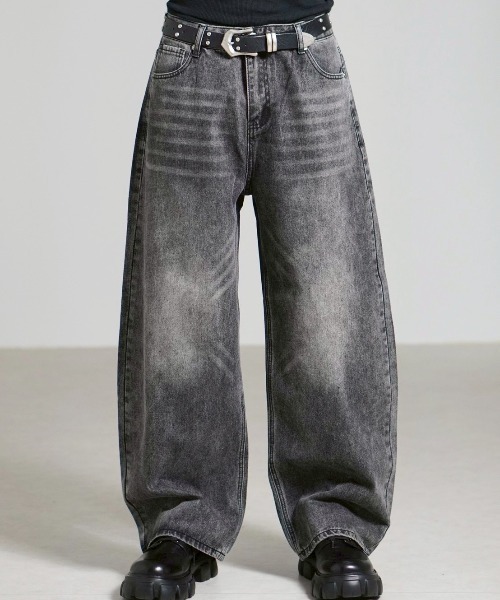 Chikashitsu +(チカシツプラス)の「【Chikashitsu +】brush wide leg denim pants / 【チカシツプラス】ブラッシュワイドデニムパンツ <着用動画あり>(デニムパンツ・メンズ・ブルー/ブルー系その他/ブラック・S/M/L)」の8枚目の写真