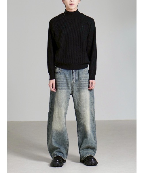 Chikashitsu +(チカシツプラス)の「【Chikashitsu +】brush wide leg denim pants / 【チカシツプラス】ブラッシュワイドデニムパンツ <着用動画あり>(デニムパンツ・メンズ・ブルー/ブルー系その他/ブラック・S/M/L)」の19枚目の写真