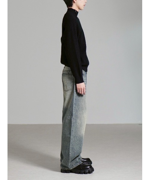 Chikashitsu +(チカシツプラス)の「【Chikashitsu +】brush wide leg denim pants / 【チカシツプラス】ブラッシュワイドデニムパンツ <着用動画あり>(デニムパンツ・メンズ・ブルー/ブルー系その他/ブラック・S/M/L)」の20枚目の写真