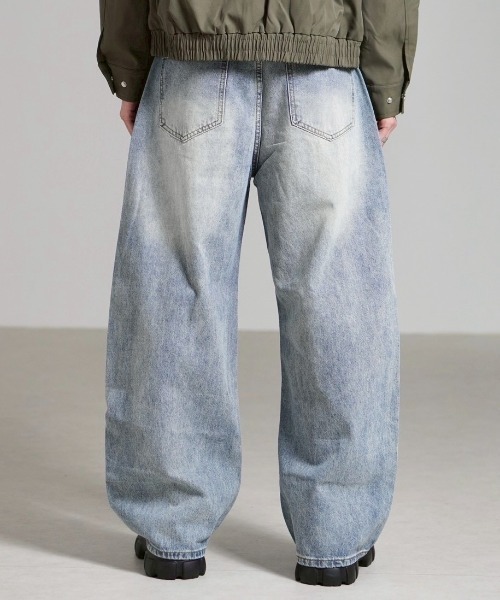 chikamichiです 受注制【Chikashitsu +】coating damage wide denim pants