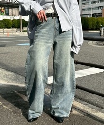 Chikashitsu +（チカシツプラス）の「【Chikashitsu +】brush wide leg denim pants / 【チカシツプラス】ブラッシュワイドデニムパンツ <着用動画あり>（デニムパンツ）」