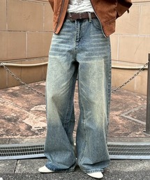 Chikashitsu +（チカシツプラス）の「【Chikashitsu +】brush wide leg denim pants / 【チカシツプラス】ブラッシュワイドデニムパンツ <着用動画あり>（デニムパンツ）」