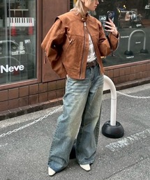 Chikashitsu +（チカシツプラス）の「【Chikashitsu +】brush wide leg denim pants / 【チカシツプラス】ブラッシュワイドデニムパンツ <着用動画あり>（デニムパンツ）」