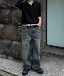 Chikashitsu +（チカシツプラス）の「【Chikashitsu +】brush wide leg denim pants / 【チカシツプラス】ブラッシュワイドデニムパンツ <着用動画あり>（デニムパンツ）」