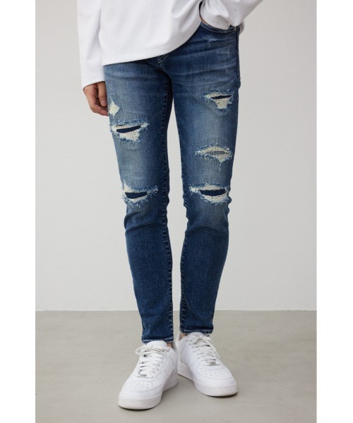 AZUL by moussy（アズールバイマウジー）の「AZUL DENIM リペアスキニー（デニムパンツ・メンズ・ブルー/ライトブルー/ブラック/ライトブラック・SMALL/MEDIUM/X-LARGE/X-SMALL/LARGE）」の4枚目の写真