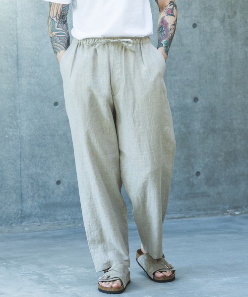 MR.OLIVE（ミスターオリーブ）の「SOFT FINISH LINEN / DRAWSTRING TAPERED PANTS /M261110（チノパンツ・メンズ・ナチュラル/ブラック・SMALL/MEDIUM/LARGE）」の3枚目の写真