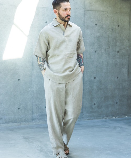MR.OLIVE（ミスターオリーブ）の「SOFT FINISH LINEN / DRAWSTRING TAPERED PANTS /M261110（チノパンツ・メンズ・ナチュラル/ブラック・SMALL/MEDIUM/LARGE）」の4枚目の写真