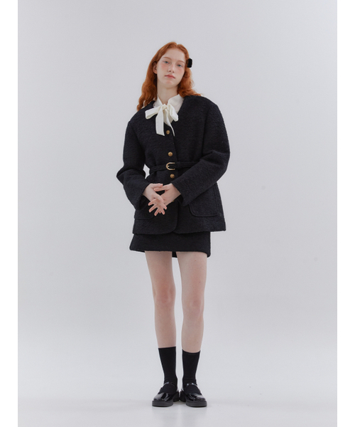 ANOETIC（アノエティック）の「ANC COLLARLESS BELT TWEED JACKET_BLACK（その他アウター・レディース・ブラック・FREE）」の3枚目の写真