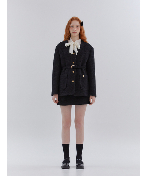 ANOETIC（アノエティック）の「ANC COLLARLESS BELT TWEED JACKET_BLACK（その他アウター・レディース・ブラック・FREE）」の4枚目の写真
