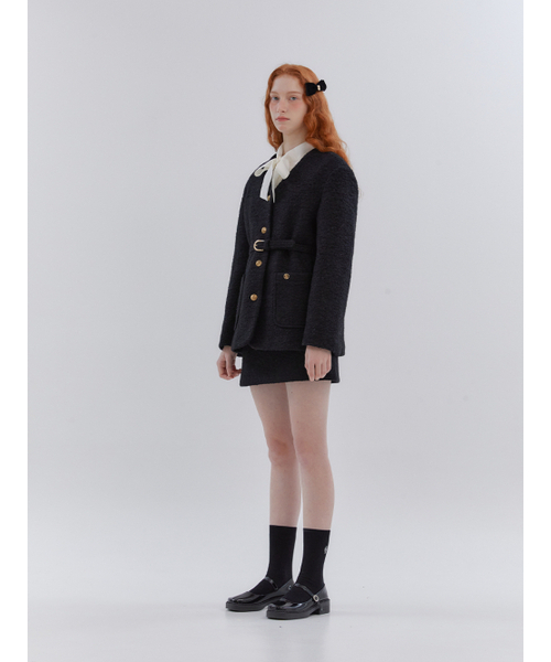 ANOETIC（アノエティック）の「ANC COLLARLESS BELT TWEED JACKET_BLACK（その他アウター・レディース・ブラック・FREE）」の5枚目の写真