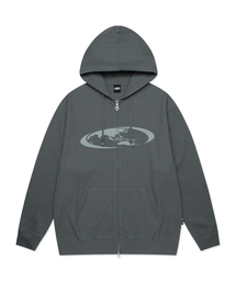 OVAL GLOBE WAFFLE ZIP-UP HOODIE charcoal
