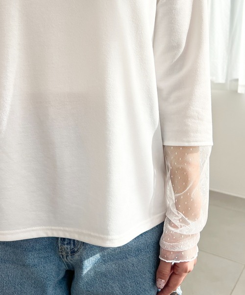 moment+(モーメントプラス)の「ドットチュールレースドッキングプルオーバー(Tシャツ/カットソー・レディース・ブラック/ネイビー/オフホワイト/ピンク/杢グレー・M)」の21枚目の写真
