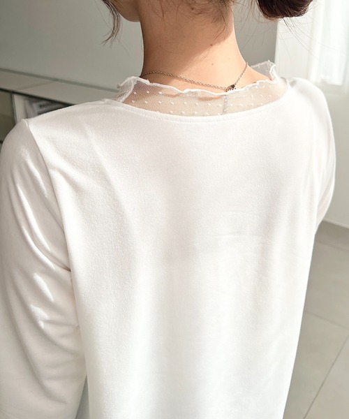 moment+(モーメントプラス)の「ドットチュールレースドッキングプルオーバー(Tシャツ/カットソー・レディース・ブラック/ネイビー/オフホワイト/ピンク/杢グレー・M)」の19枚目の写真