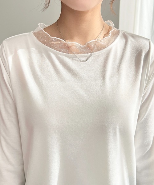 moment+(モーメントプラス)の「ドットチュールレースドッキングプルオーバー(Tシャツ/カットソー・レディース・ブラック/ネイビー/オフホワイト/ピンク/杢グレー・M)」の22枚目の写真
