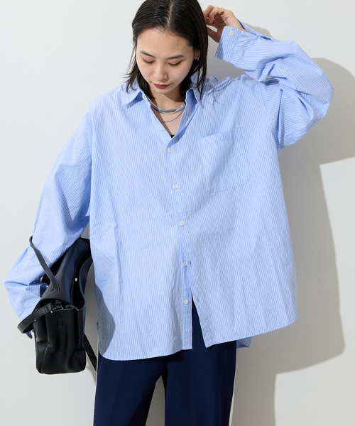 JOURNAL STANDARD(ジャーナルスタンダード)の「【LANCER CLOTHING CORPORATION】 オーバーFITストライプシャツ(シャツ/ブラウス・レディース・チャコールグレー/ブルー/ライトブルー/ホワイト系その他・LARGE)」の1枚目の写真
