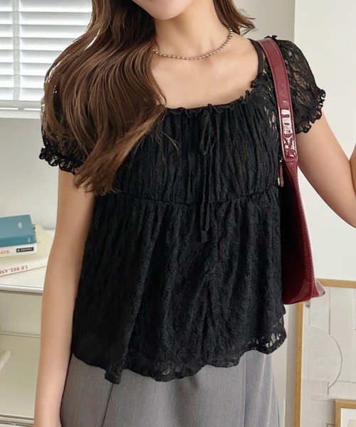 Ada.(エイダ)の「パフスリーブ 切り替えフレア レースレイヤードトップス(Tシャツ/カットソー・レディース・ブラック/ピンク/ホワイト・FREE)」の10枚目の写真