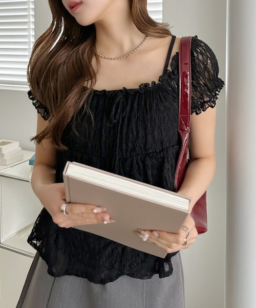 Ada.(エイダ)の「パフスリーブ 切り替えフレア レースレイヤードトップス(Tシャツ/カットソー・レディース・ブラック/ピンク/ホワイト・FREE)」の19枚目の写真