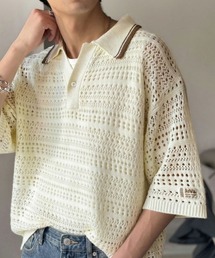 Java（ジャバ）の「《JaVaジャバコラボ》レトロ〝っぽい〟がちょうどいい。メッシュ編地柄 スキッパー襟 ニットポロシャツ(半袖)（ポロシャツ）」