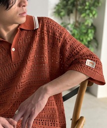 Java（ジャバ）の「《JaVaジャバコラボ》レトロ〝っぽい〟がちょうどいい。メッシュ編地柄 スキッパー襟 ニットポロシャツ(半袖)（ポロシャツ）」